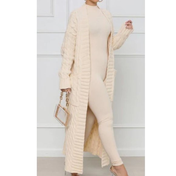 Sweaters - CARDIGAN Woven Cable Knit Maxi Long